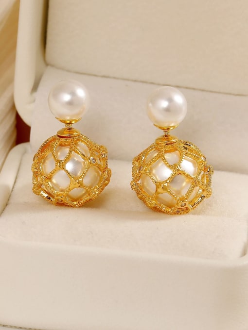 16k gold [925 silver needle] Brass Imitation Pearl Geometric Dainty Stud Earring